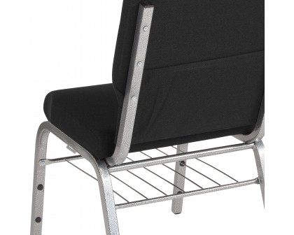 BLNK™ HERCULES Series Fabric Church Chair with Book Rack and Silver Vein Frame - Black