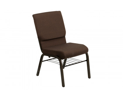 BLNK™ HERCULES Series Fabric Church Chair with Book Rack and Gold Vein Frame - Brown