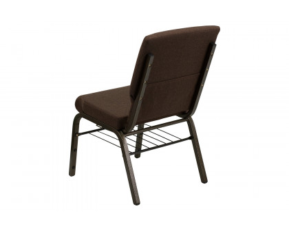 BLNK™ HERCULES Series Fabric Church Chair with Book Rack and Gold Vein Frame - Brown