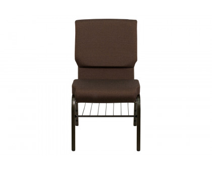 BLNK™ HERCULES Series Fabric Church Chair with Book Rack and Gold Vein Frame - Brown