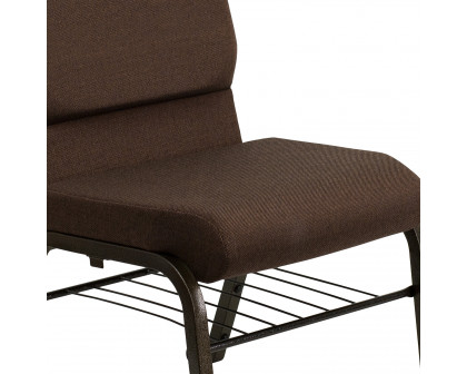 BLNK™ HERCULES Series Fabric Church Chair with Book Rack and Gold Vein Frame - Brown