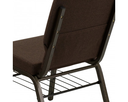 BLNK™ HERCULES Series Fabric Church Chair with Book Rack and Gold Vein Frame - Brown