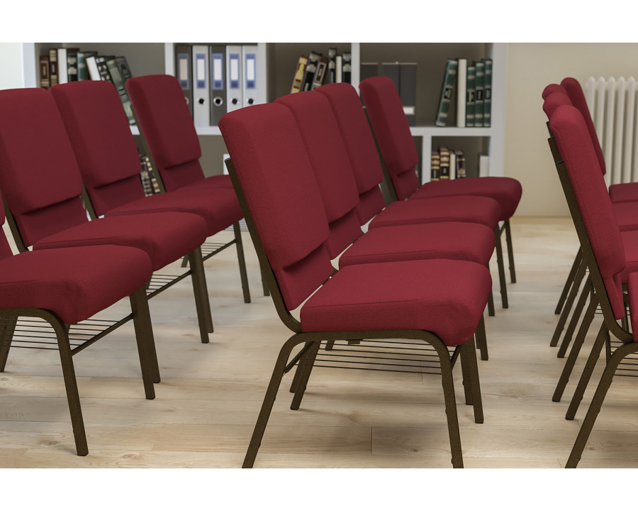 BLNK HERCULES Series Fabric Church Chair with Book Rack and Gold Vein Frame - Burgundy