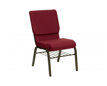 BLNK™ HERCULES Series Fabric Church Chair with Book Rack and Gold Vein Frame - Burgundy