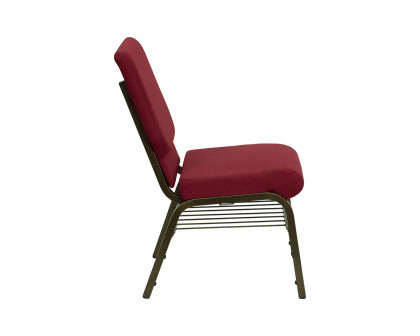 BLNK™ HERCULES Series Fabric Church Chair with Book Rack and Gold Vein Frame - Burgundy