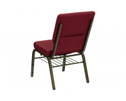 BLNK™ HERCULES Series Fabric Church Chair with Book Rack and Gold Vein Frame - Burgundy