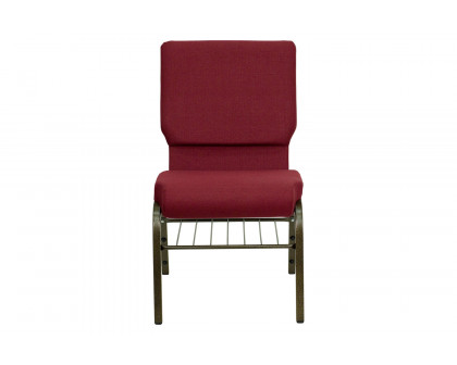 BLNK™ HERCULES Series Fabric Church Chair with Book Rack and Gold Vein Frame - Burgundy