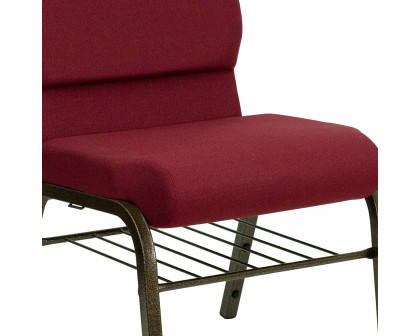 BLNK™ HERCULES Series Fabric Church Chair with Book Rack and Gold Vein Frame - Burgundy