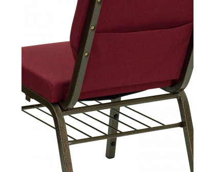 BLNK™ HERCULES Series Fabric Church Chair with Book Rack and Gold Vein Frame - Burgundy