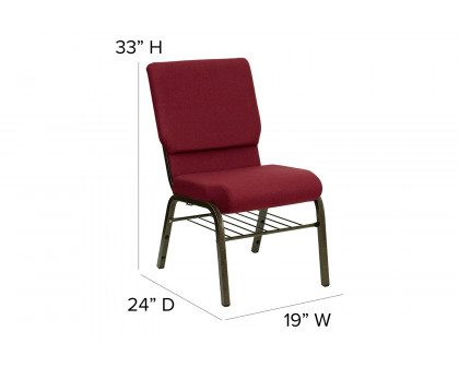 BLNK™ HERCULES Series Fabric Church Chair with Book Rack and Gold Vein Frame - Burgundy