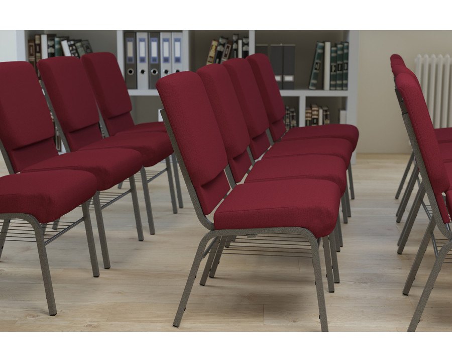 BLNK HERCULES Series Fabric Church Chair with Book Rack and Silver Vein Frame - Burgundy