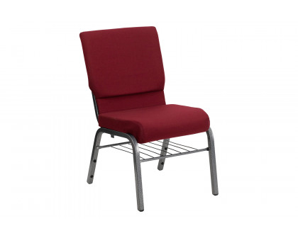 BLNK™ HERCULES Series Fabric Church Chair with Book Rack and Silver Vein Frame - Burgundy