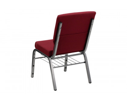 BLNK™ HERCULES Series Fabric Church Chair with Book Rack and Silver Vein Frame - Burgundy