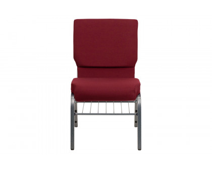 BLNK™ HERCULES Series Fabric Church Chair with Book Rack and Silver Vein Frame - Burgundy