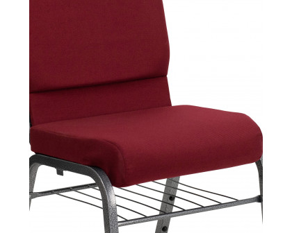 BLNK™ HERCULES Series Fabric Church Chair with Book Rack and Silver Vein Frame - Burgundy