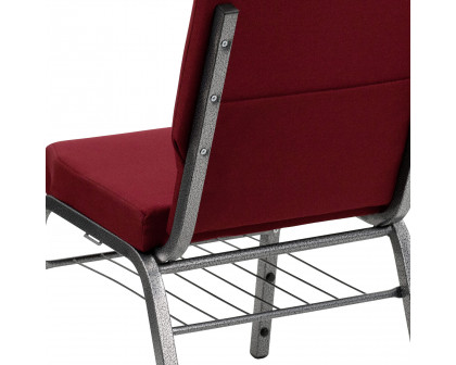 BLNK™ HERCULES Series Fabric Church Chair with Book Rack and Silver Vein Frame - Burgundy