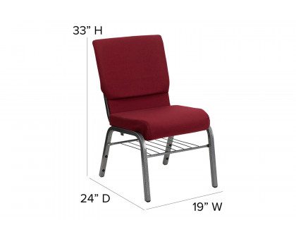 BLNK™ HERCULES Series Fabric Church Chair with Book Rack and Silver Vein Frame - Burgundy