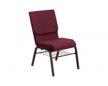 BLNK™ HERCULES Series Fabric Church Chair with Book Rack and Gold Vein Frame - Burgundy Patterned