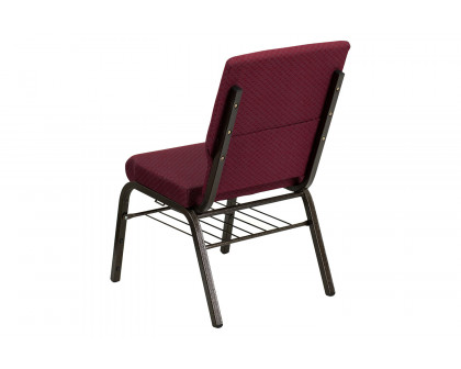 BLNK™ HERCULES Series Fabric Church Chair with Book Rack and Gold Vein Frame - Burgundy Patterned