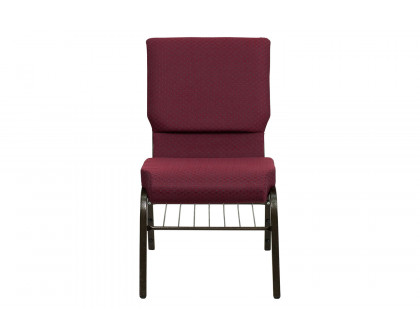 BLNK™ HERCULES Series Fabric Church Chair with Book Rack and Gold Vein Frame - Burgundy Patterned