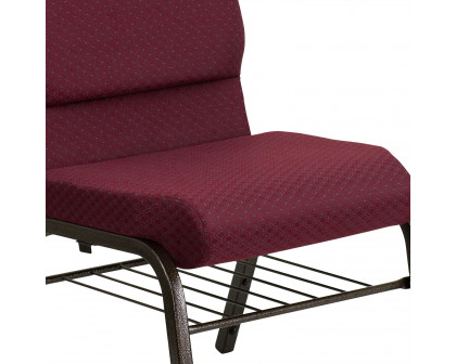 BLNK™ HERCULES Series Fabric Church Chair with Book Rack and Gold Vein Frame - Burgundy Patterned