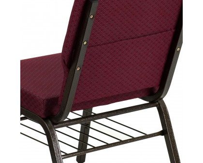 BLNK™ HERCULES Series Fabric Church Chair with Book Rack and Gold Vein Frame - Burgundy Patterned