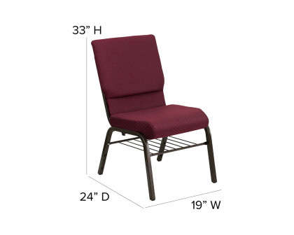 BLNK™ HERCULES Series Fabric Church Chair with Book Rack and Gold Vein Frame - Burgundy Patterned