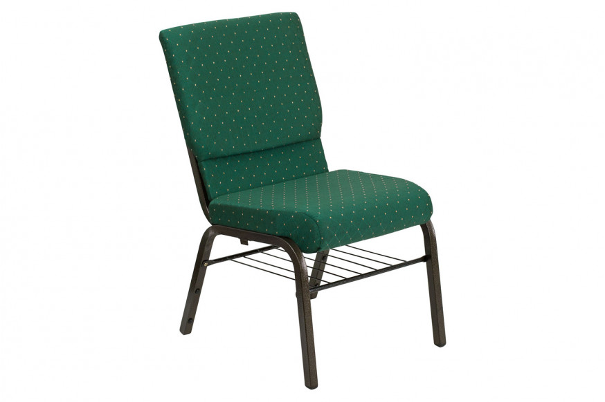 BLNK™ HERCULES Series Fabric Church Chair with Book Rack and Gold Vein Frame - Green Patterned