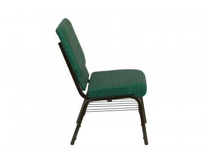 BLNK™ HERCULES Series Fabric Church Chair with Book Rack and Gold Vein Frame - Green Patterned