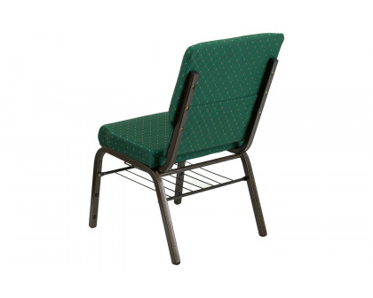 BLNK™ HERCULES Series Fabric Church Chair with Book Rack and Gold Vein Frame - Green Patterned