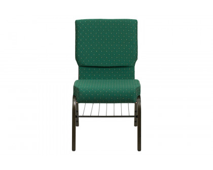 BLNK™ HERCULES Series Fabric Church Chair with Book Rack and Gold Vein Frame - Green Patterned