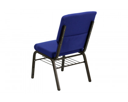 BLNK™ HERCULES Series Fabric Church Chair with Book Rack and Gold Vein Frame - Navy Blue