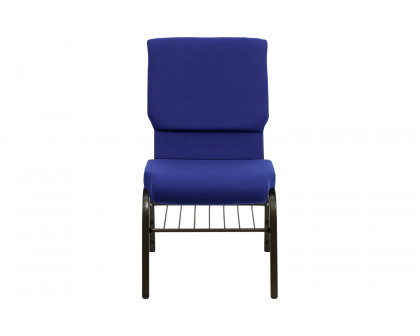 BLNK™ HERCULES Series Fabric Church Chair with Book Rack and Gold Vein Frame - Navy Blue