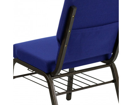 BLNK™ HERCULES Series Fabric Church Chair with Book Rack and Gold Vein Frame - Navy Blue