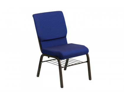 BLNK™ HERCULES Series Fabric Church Chair with Book Rack and Gold Vein Frame - Navy Blue Patterned