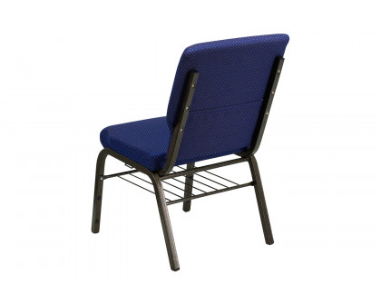 BLNK™ HERCULES Series Fabric Church Chair with Book Rack and Gold Vein Frame - Navy Blue Patterned