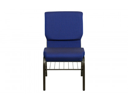 BLNK™ HERCULES Series Fabric Church Chair with Book Rack and Gold Vein Frame - Navy Blue Patterned