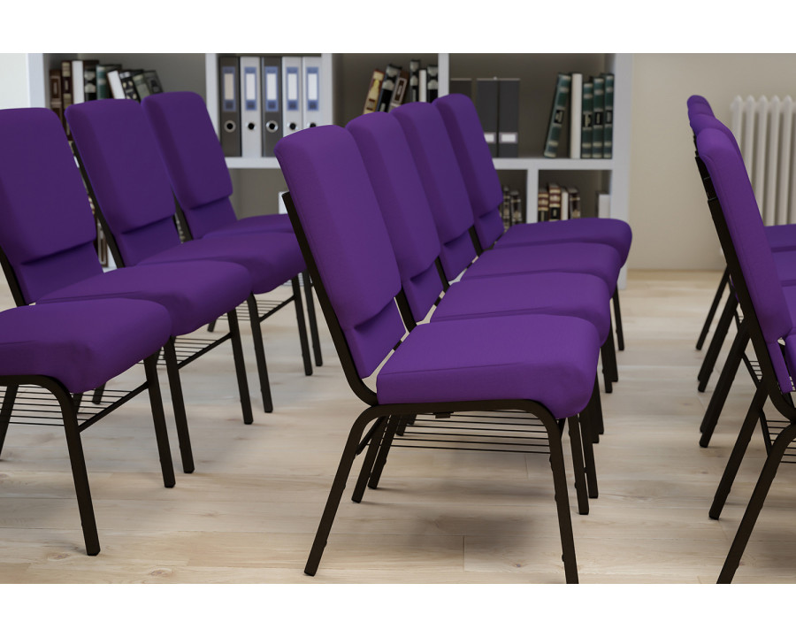 BLNK HERCULES Series Fabric Church Chair with Book Rack and Gold Vein Frame - Purple