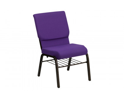 BLNK™ HERCULES Series Fabric Church Chair with Book Rack and Gold Vein Frame - Purple