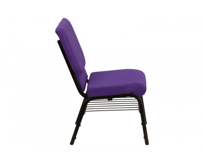 BLNK™ HERCULES Series Fabric Church Chair with Book Rack and Gold Vein Frame - Purple