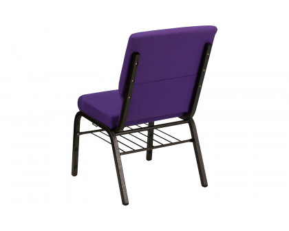 BLNK™ HERCULES Series Fabric Church Chair with Book Rack and Gold Vein Frame - Purple