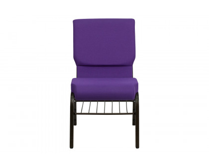 BLNK™ HERCULES Series Fabric Church Chair with Book Rack and Gold Vein Frame - Purple