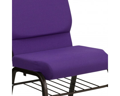 BLNK™ HERCULES Series Fabric Church Chair with Book Rack and Gold Vein Frame - Purple