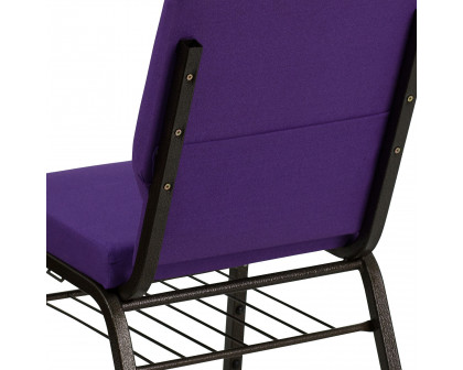 BLNK™ HERCULES Series Fabric Church Chair with Book Rack and Gold Vein Frame - Purple