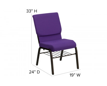 BLNK™ HERCULES Series Fabric Church Chair with Book Rack and Gold Vein Frame - Purple