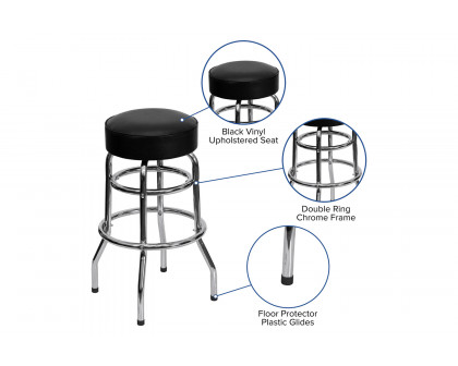 BLNK Bruno Double Ring Chrome Bar Stool - Black