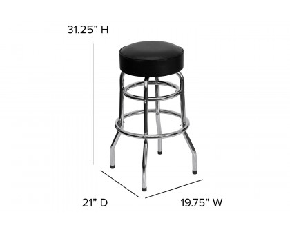 BLNK Bruno Double Ring Chrome Bar Stool - Black