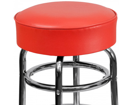 BLNK Bruno Double Ring Chrome Bar Stool - Red