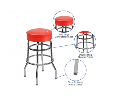 BLNK Bruno Double Ring Chrome Bar Stool - Red