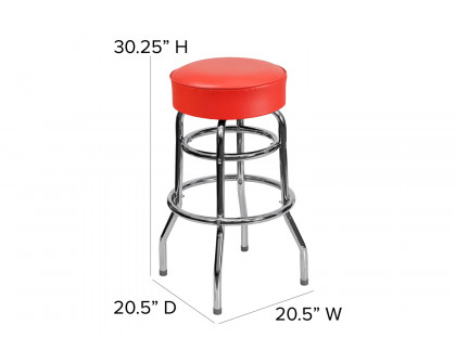 BLNK Bruno Double Ring Chrome Bar Stool - Red